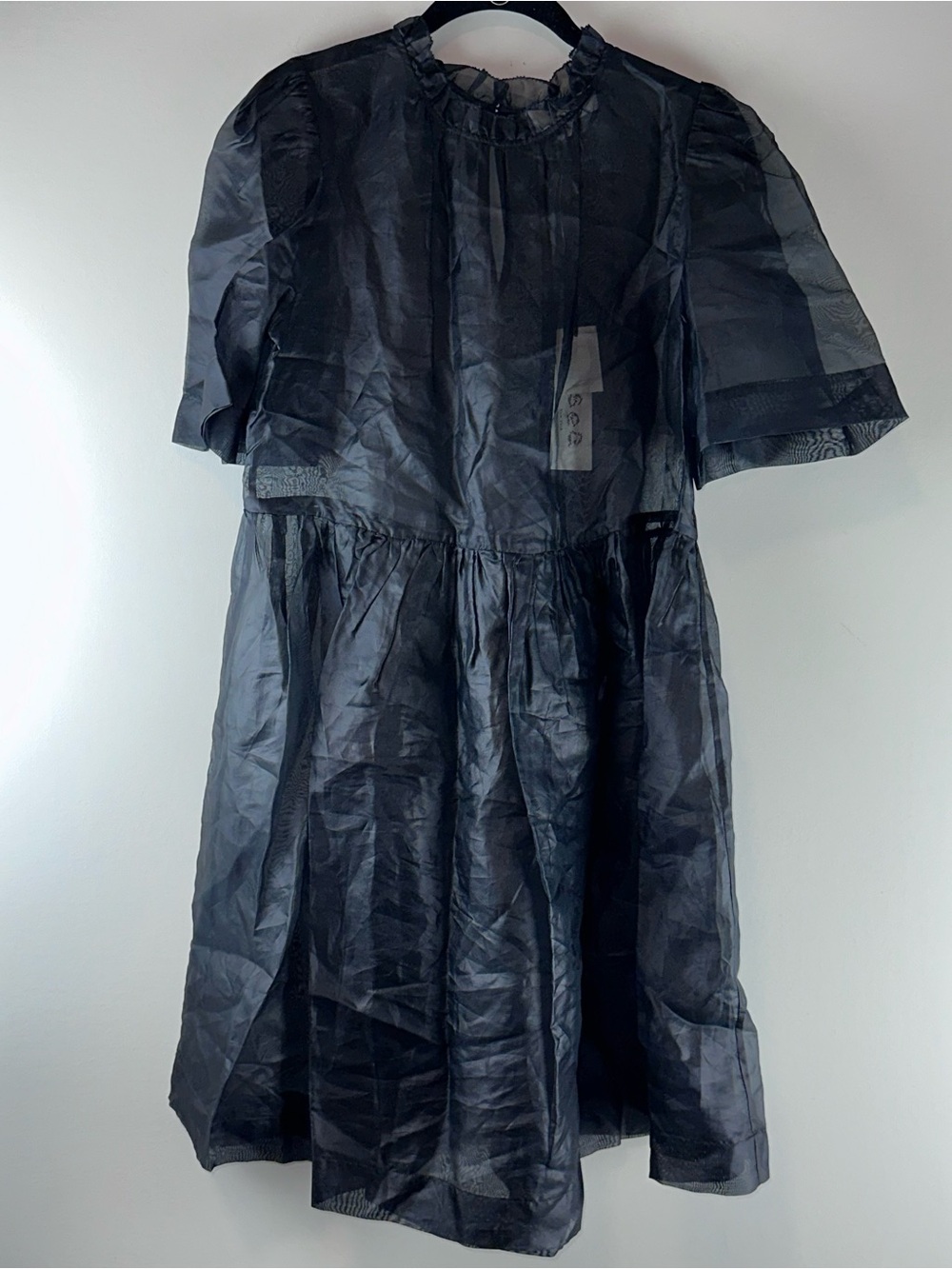 Sea New York Nuria Organza Sheer Puff Sleeve Black Babydoll Dress Women Size M - Picture 2 of 12